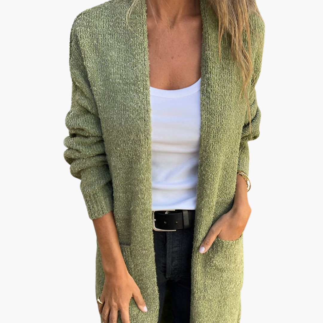 Greet | Lang Gebreid Vest met Zakken