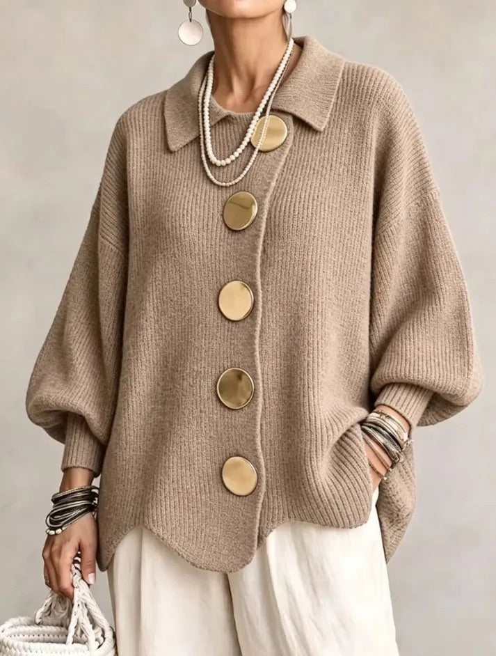 Karin | Oversized Gebreid Vest met Goudkleurige Knopen