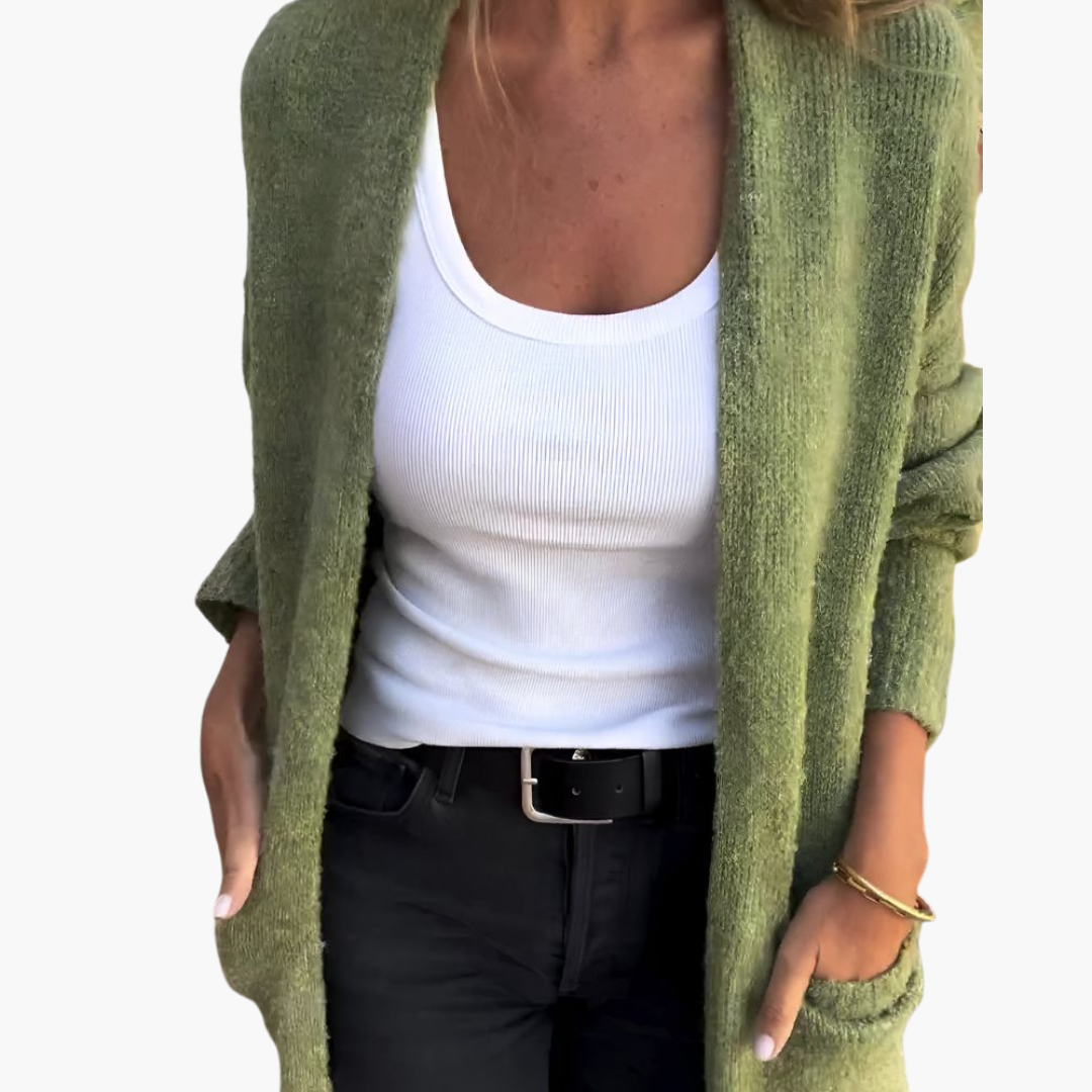 Greet | Lang Gebreid Vest met Zakken