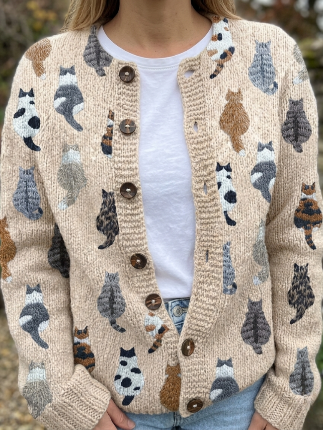 Rieke | Ontspannen Vest met Kattenprint
