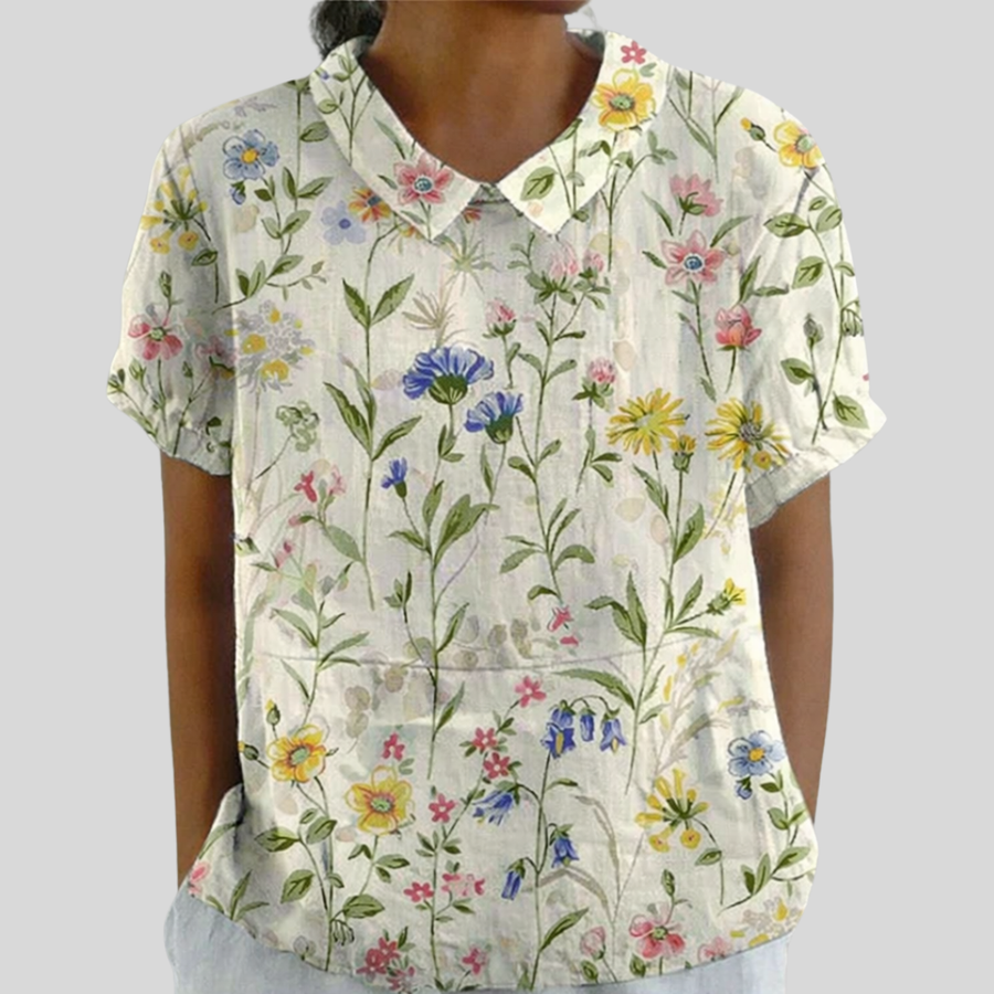 Rinske | Bloemrijke Blouse met Kraag