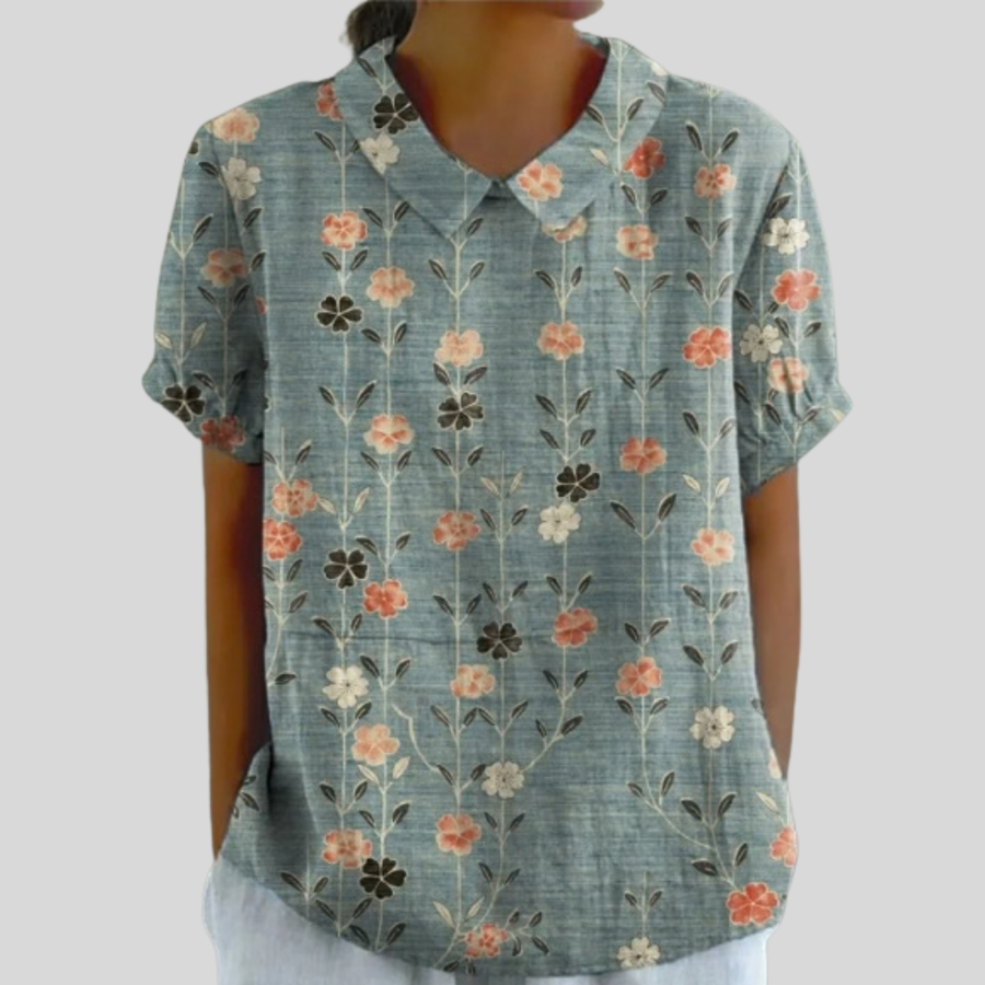 Antje | Bloemrijke Blouse met Kraag