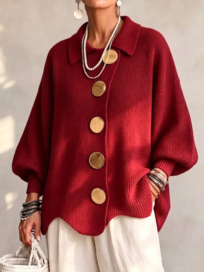 Karin | Oversized Gebreid Vest met Goudkleurige Knopen