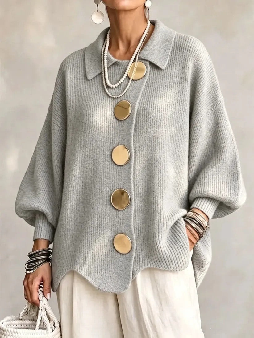Karin | Oversized Gebreid Vest met Goudkleurige Knopen