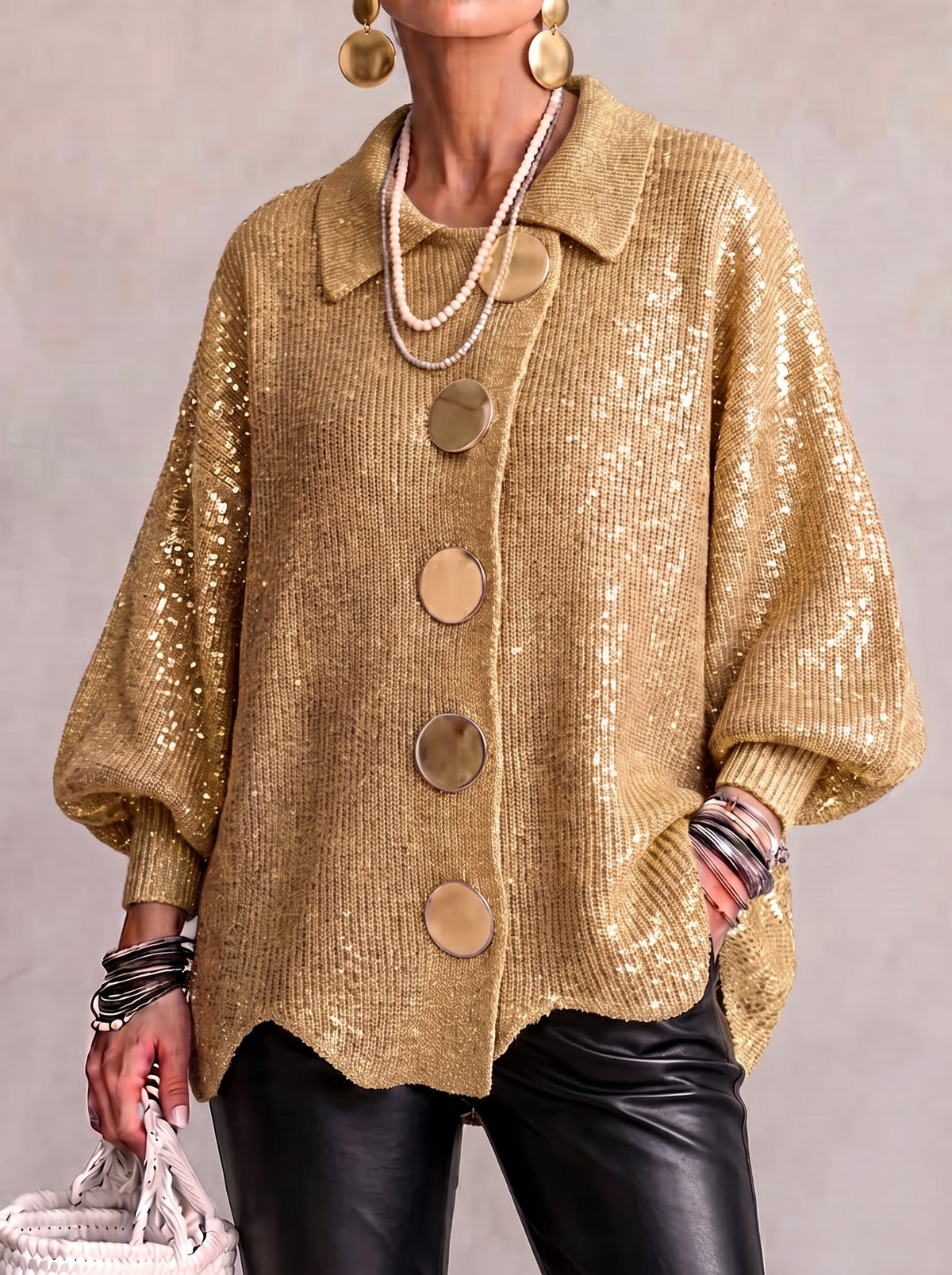 Karin | Oversized Gebreid Vest met Goudkleurige Knopen