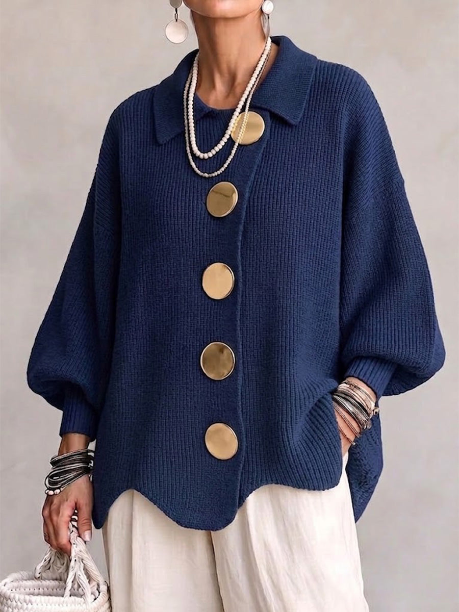 Karin | Oversized Gebreid Vest met Goudkleurige Knopen
