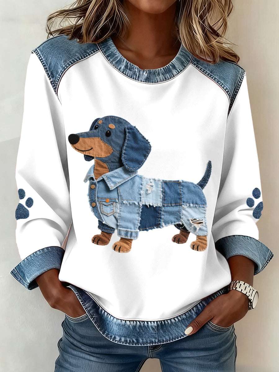 Barbara - Dames Patchwork Sweatshirt met Denim Teckel