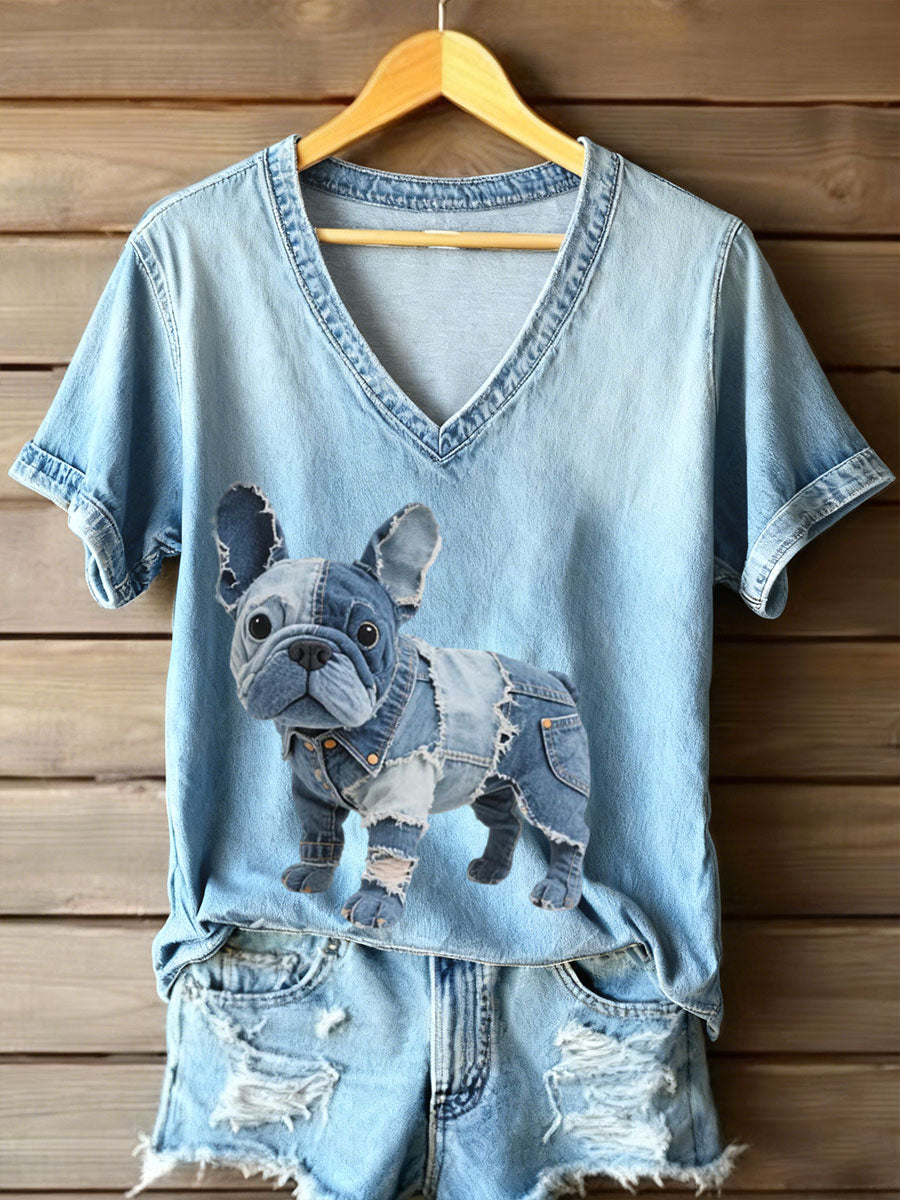 Carolynn - Bulldog V-Hals T-Shirt