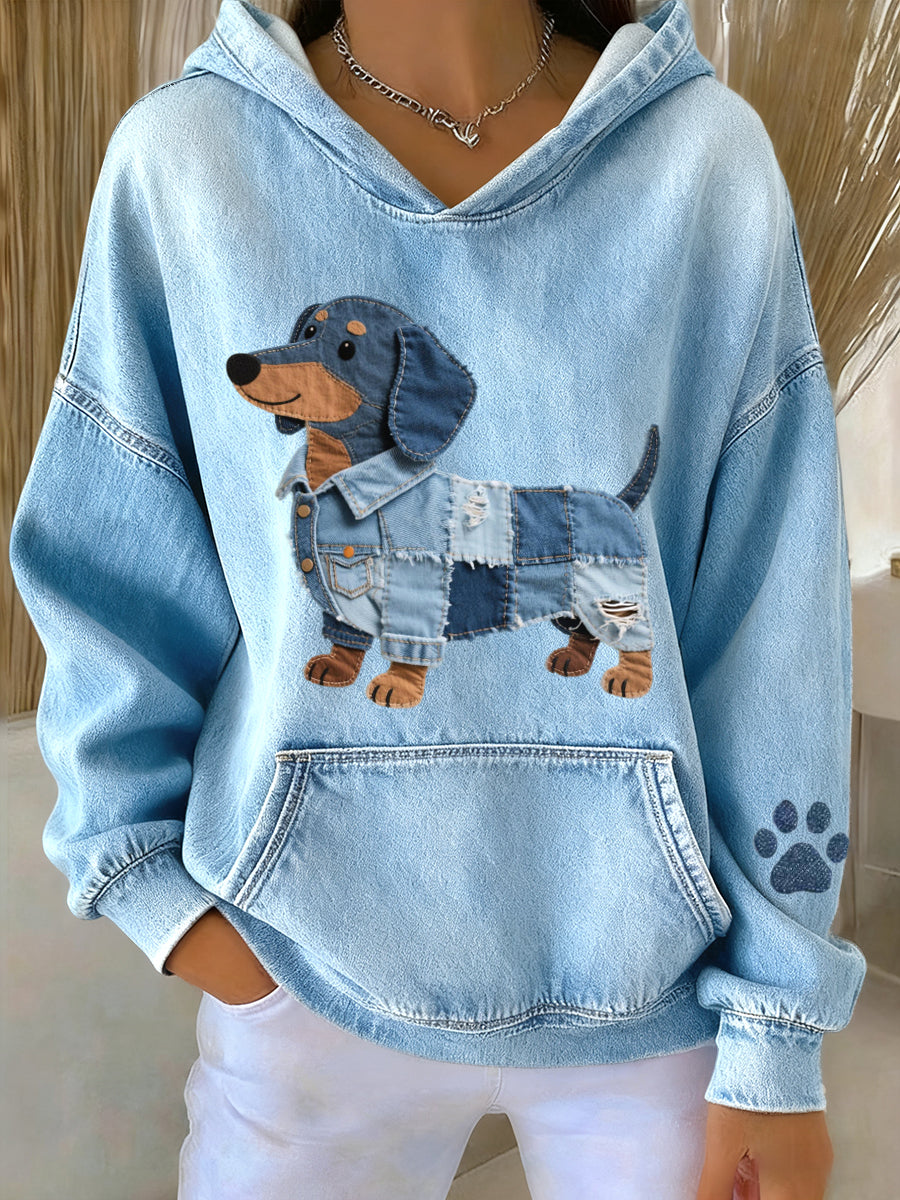 Mary - Denim Hoodie met Teckel Patch