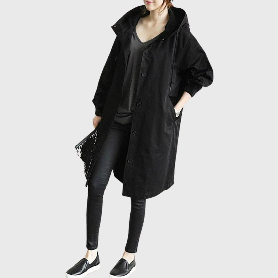 Sytske | Ruimvallende Lange Trenchcoat met Capuchon