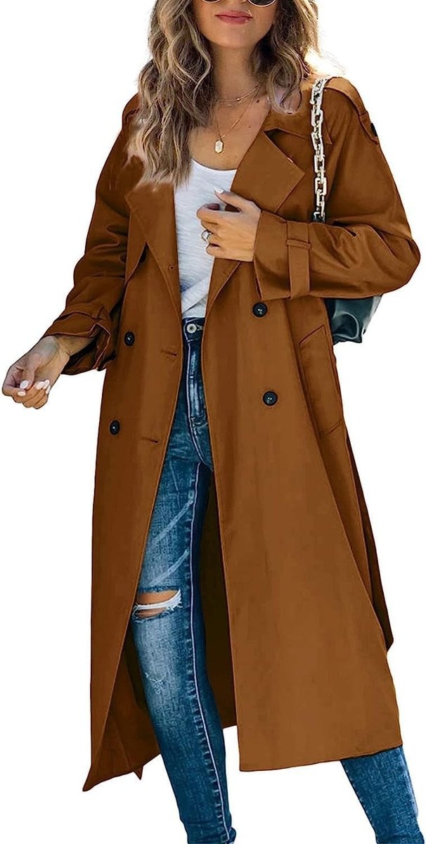 Sanneke | Verfijnde Lange Trenchcoat met Ceintuur