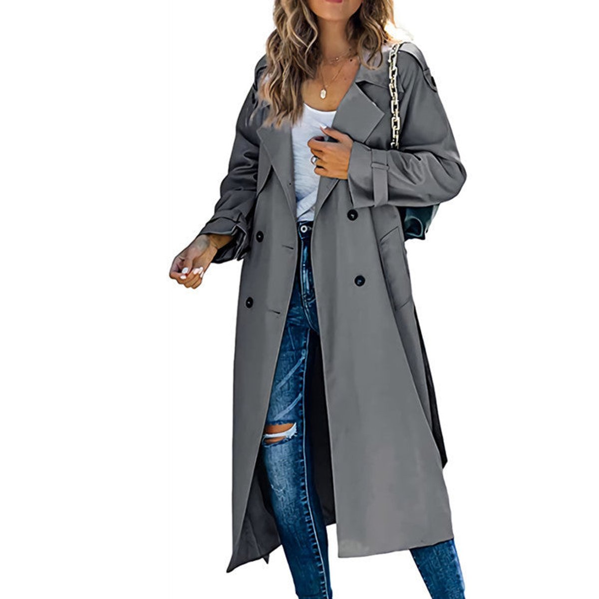 Sanneke | Verfijnde Lange Trenchcoat met Ceintuur